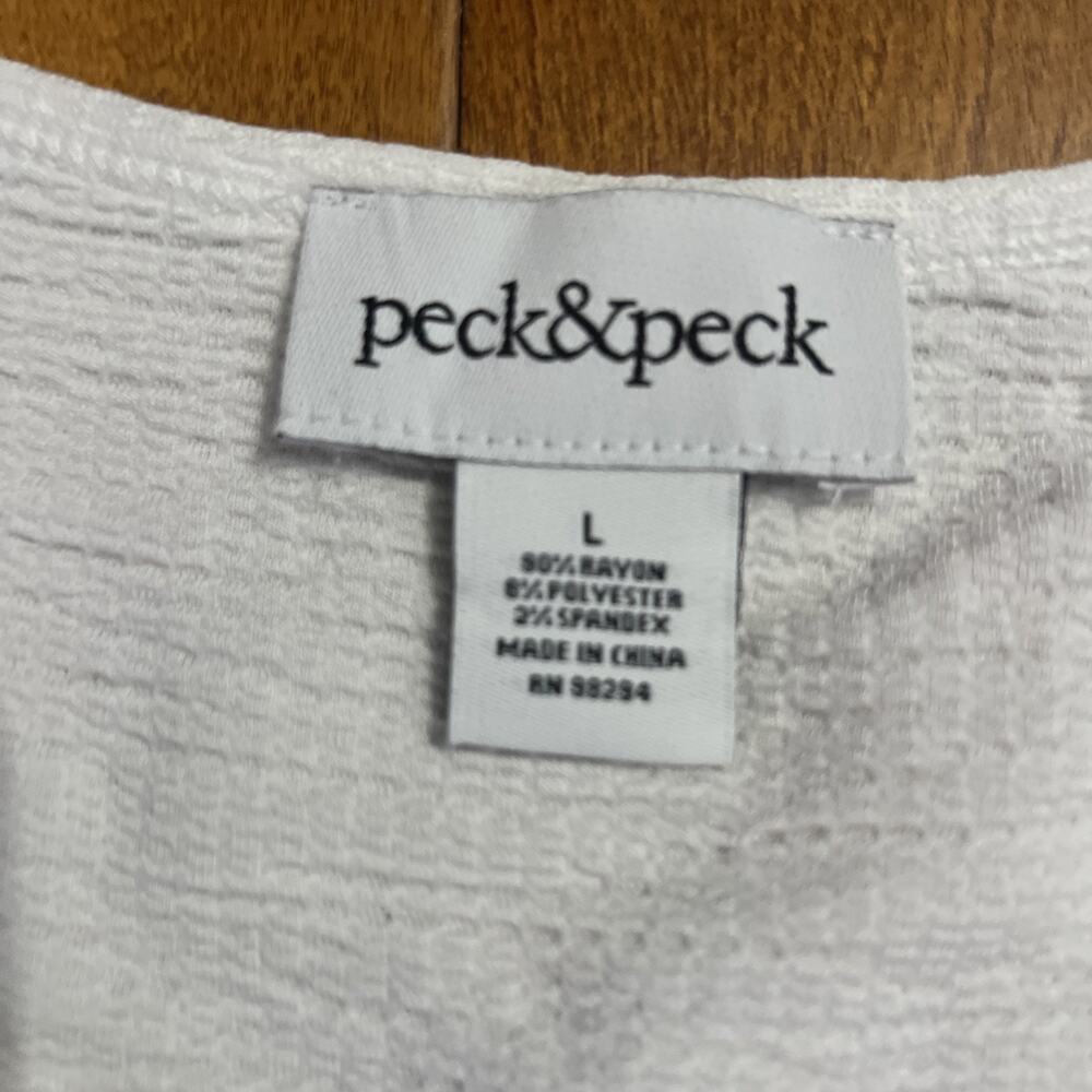Peck & Peck Ribbed Tunic Top Size L White Lagenlook Coastal Oversized Relaxed - Picture 2 of 8